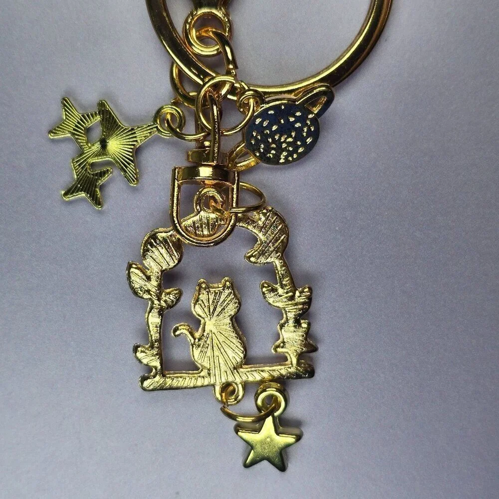 Cat‎ Admiring the Starry Sky Keychain Gold Tone (NWOT)